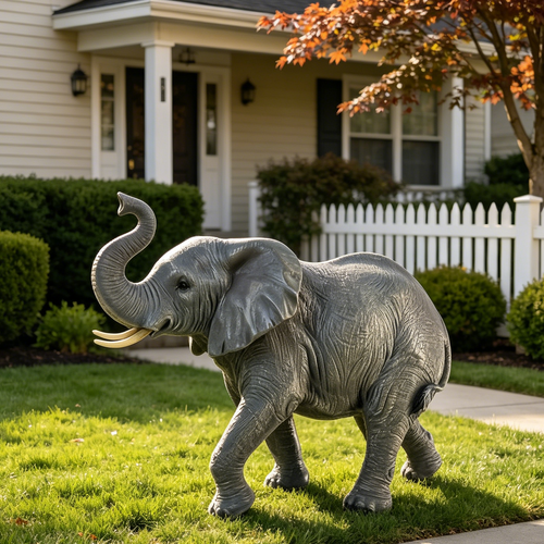 20" Tall Resin Elephant Statue with Raised Trunk