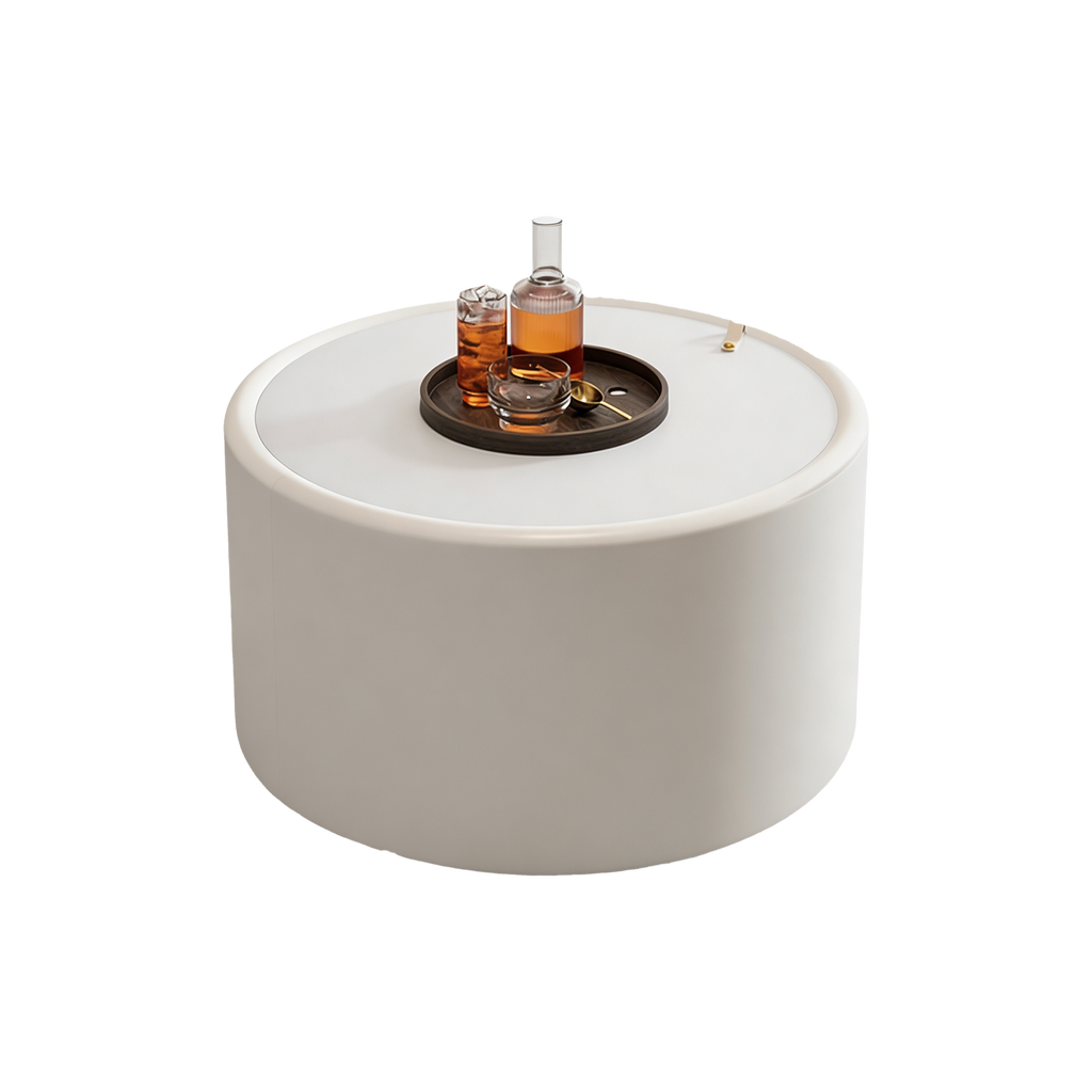 White Round Coffee Table with Tempered Glass Top