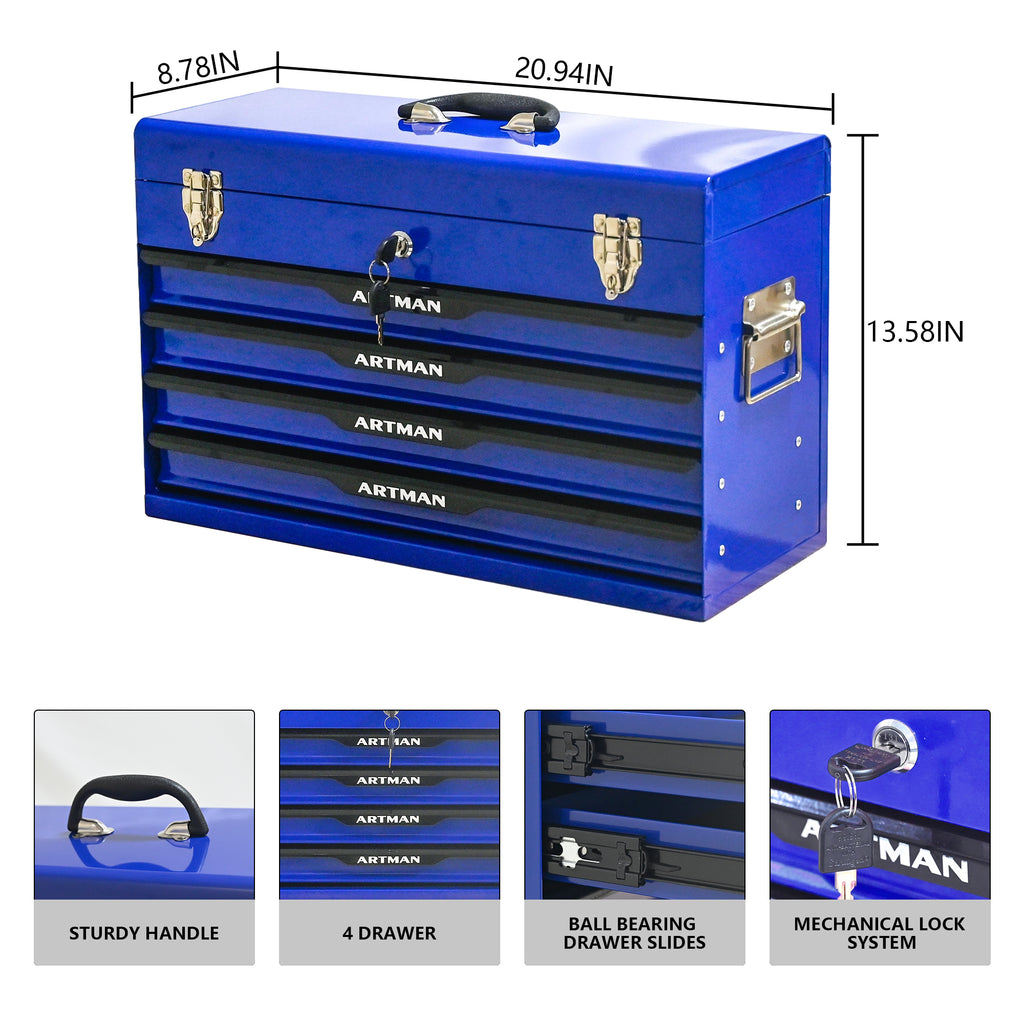 20-Inch Steel Portable Tool Box with Drawers - Tool Storage Box