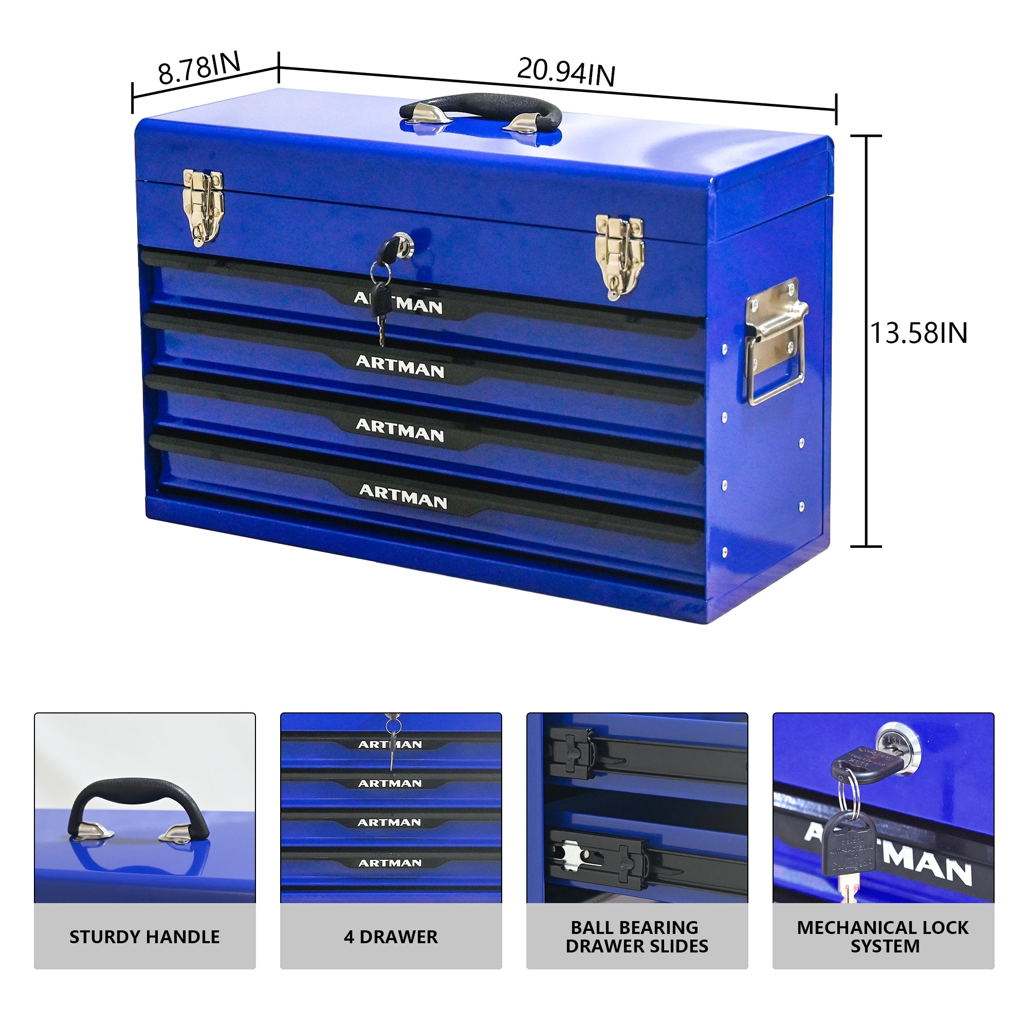 20-Inch Steel Portable Tool Box with Drawers - Tool Storage Box