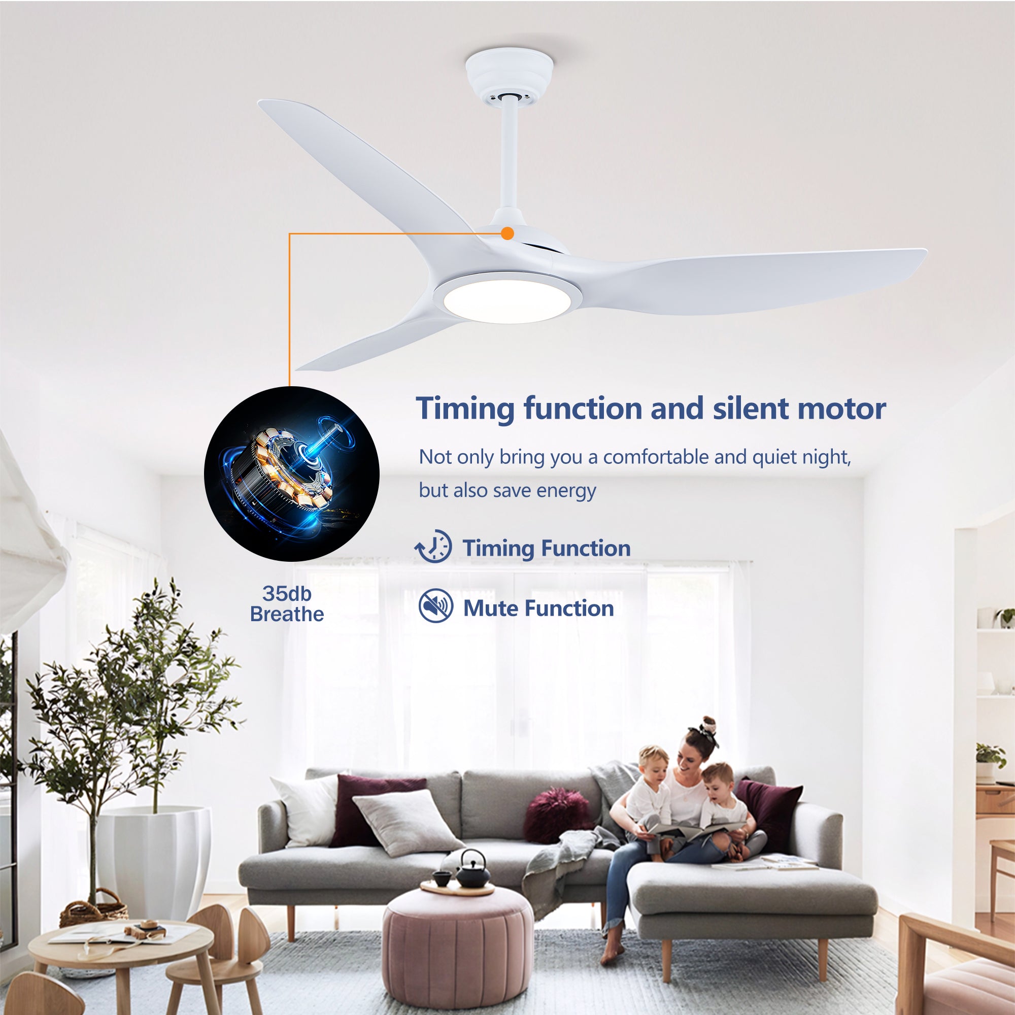 52 Inch ABS Blades Ceiling Fan With Light Kit