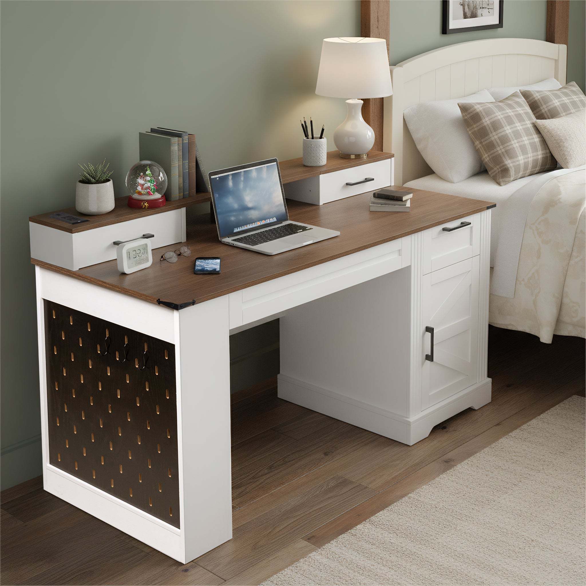 55" Farmhouse Office Desk with Storage Cabinet
