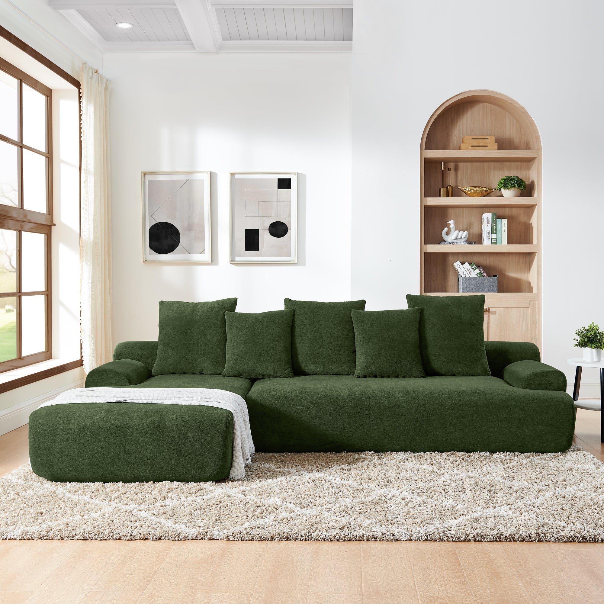 Modern Upholstered L-Shape Sectional Sofa Velvet Green
