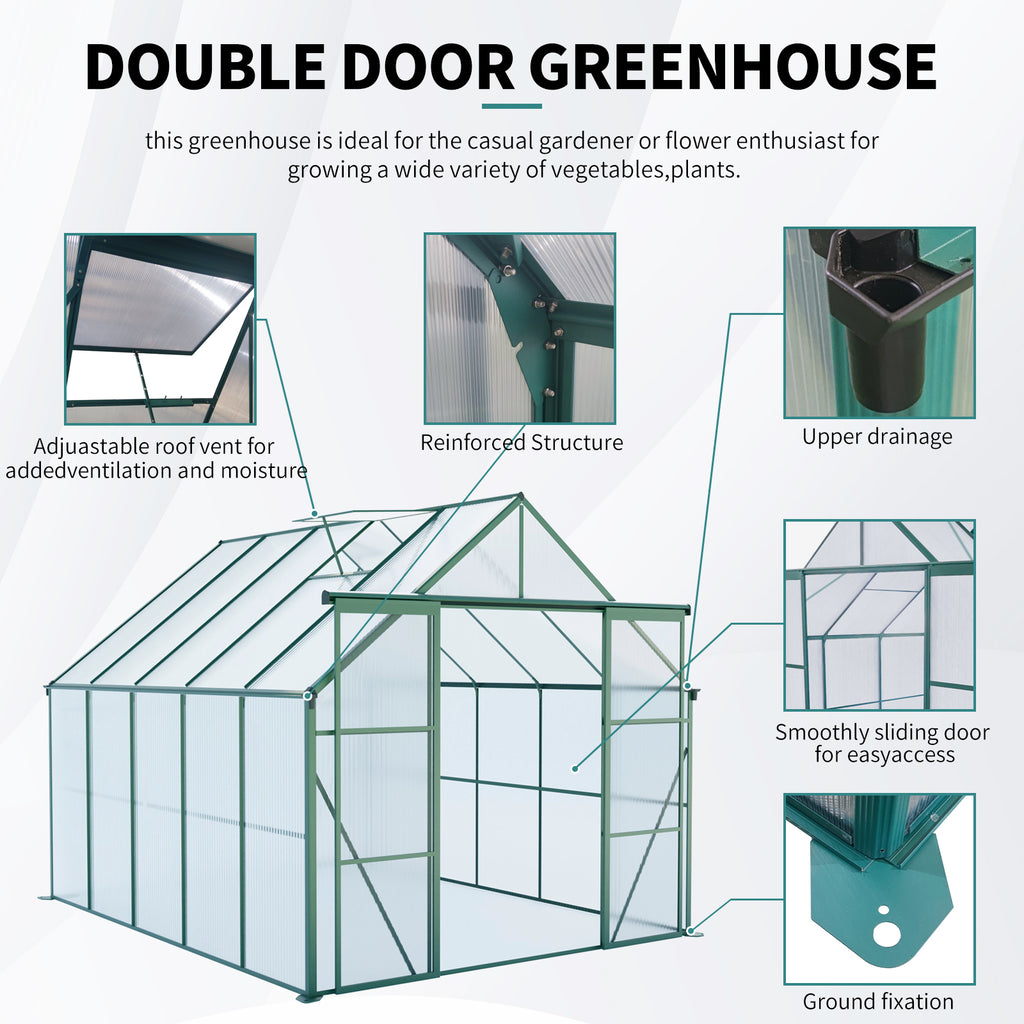 8x10FT Double Door Polycarbonate Greenhouse