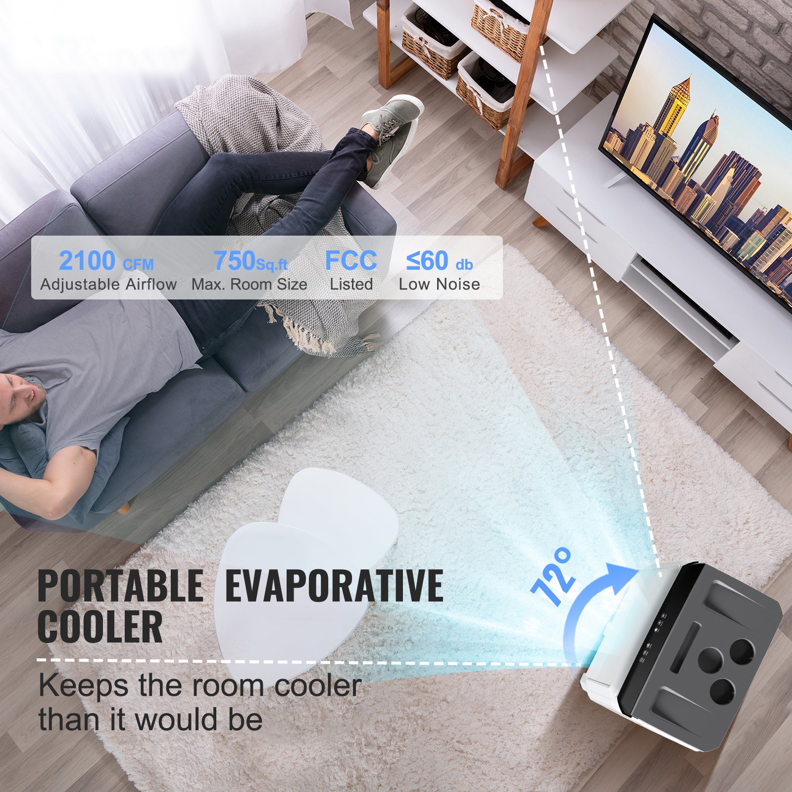 Evaporative Air Cooler with Adjustable Speeds and 12-Hour Timer