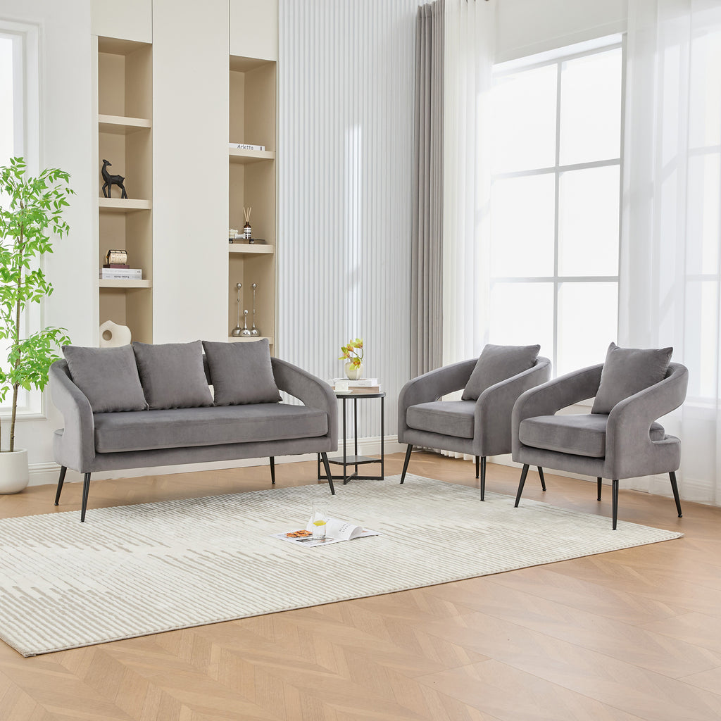 3-Piece Upholstered Velvet Small Living Room Furniture Set