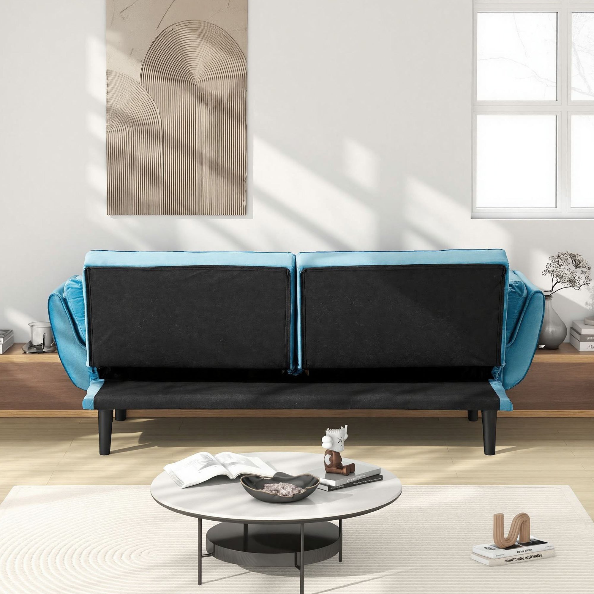 74" Blue Sofa With Soft Armrests