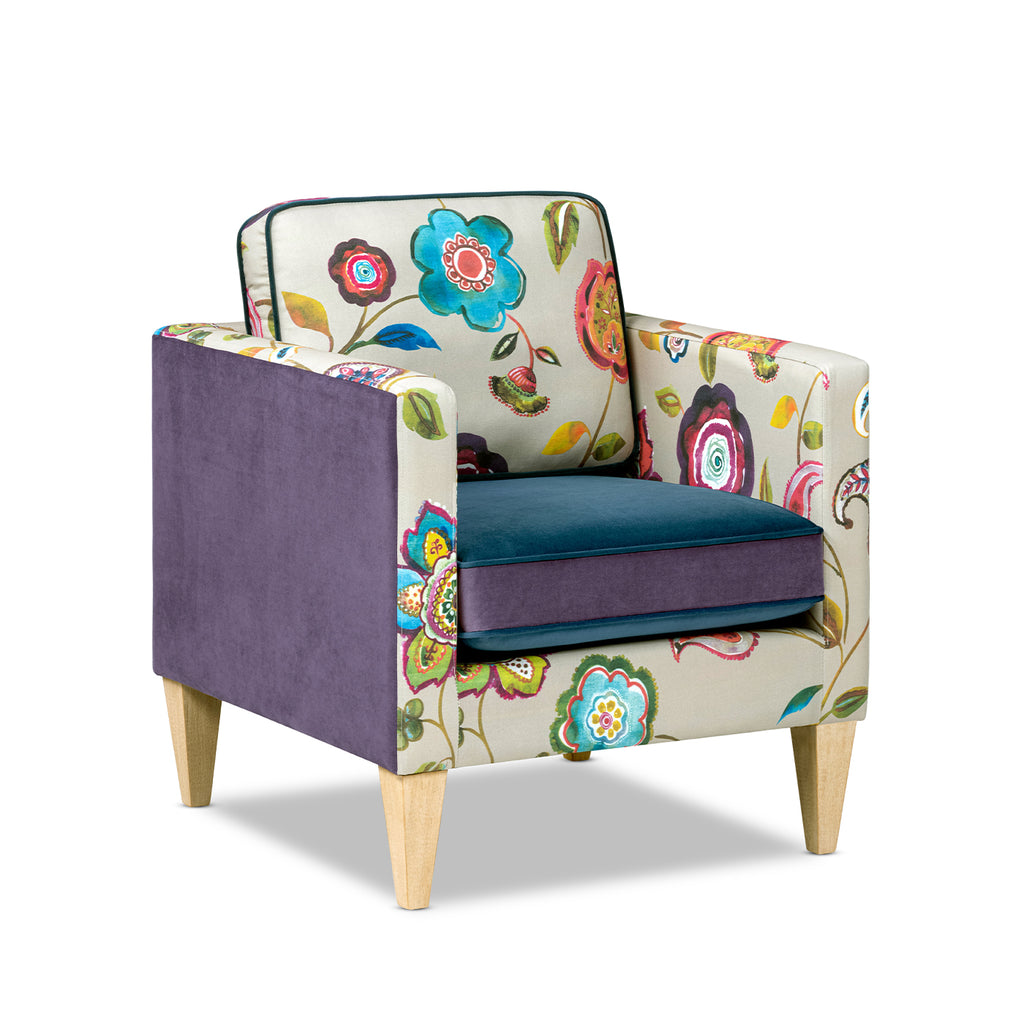 Mamba 28-Inch Patchwork Accent Chair, Teal and Purple Velvet