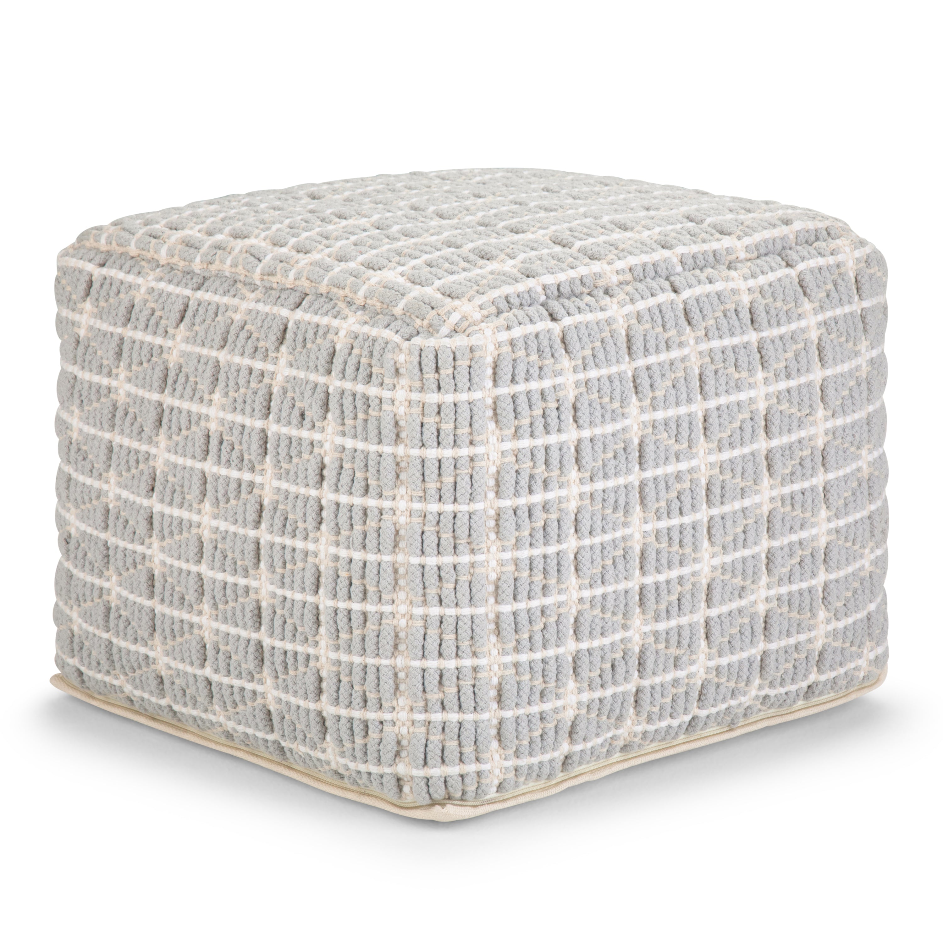 Noreen Square Pouf Light Blue White