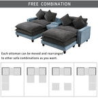 111" Chenille Upholstered Sectional Sofa with Ottoman & Storage