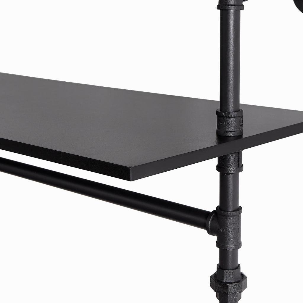 Industrial Pipe Clothing Rack with LED Lights & Shelves
