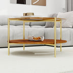 Luxurious Round Coffee Table with Gold-Tinted Tempered Glass Top