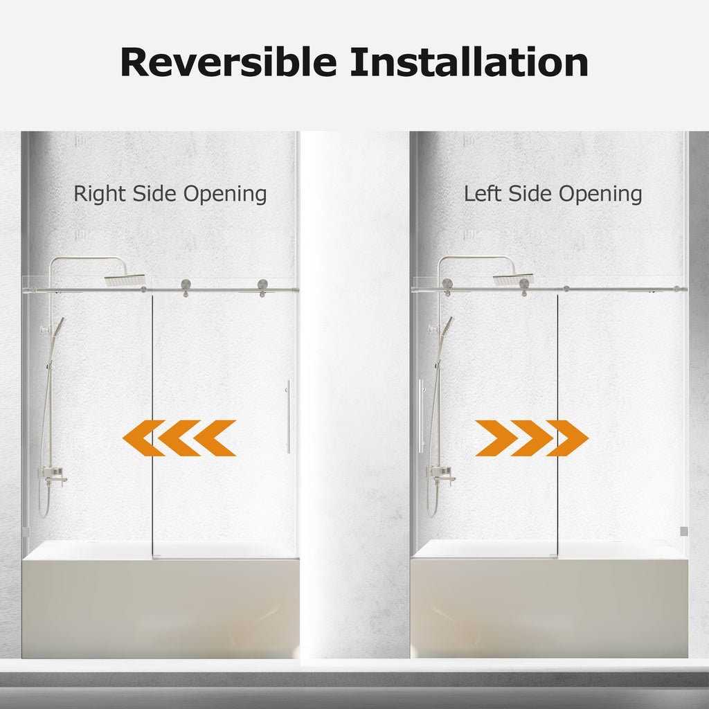 Frameless Single Sliding Shower Doors in Brushed Nickel