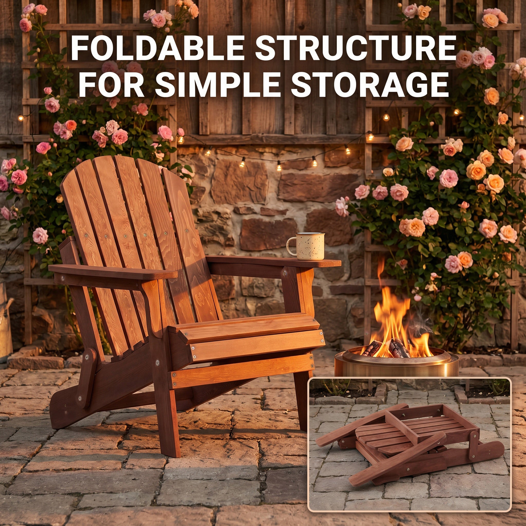 Oversize Wooden Outdoor Folding Adirondack Chair