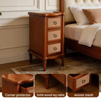 End Table - Rattan Narrow Side Table with 3 Drawers