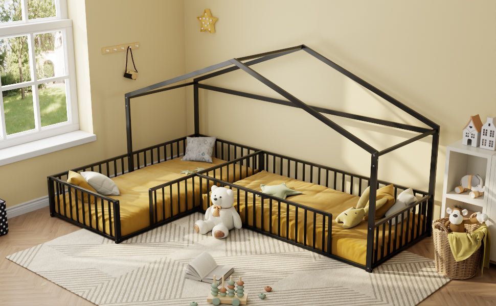 Double Twin Size L-Shaped Montessori Bed