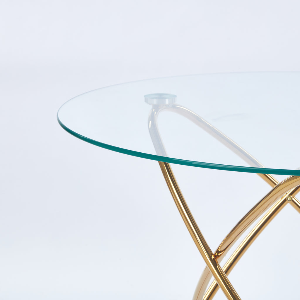 Dining Table with Golden Metal Legs and Tempered Glass