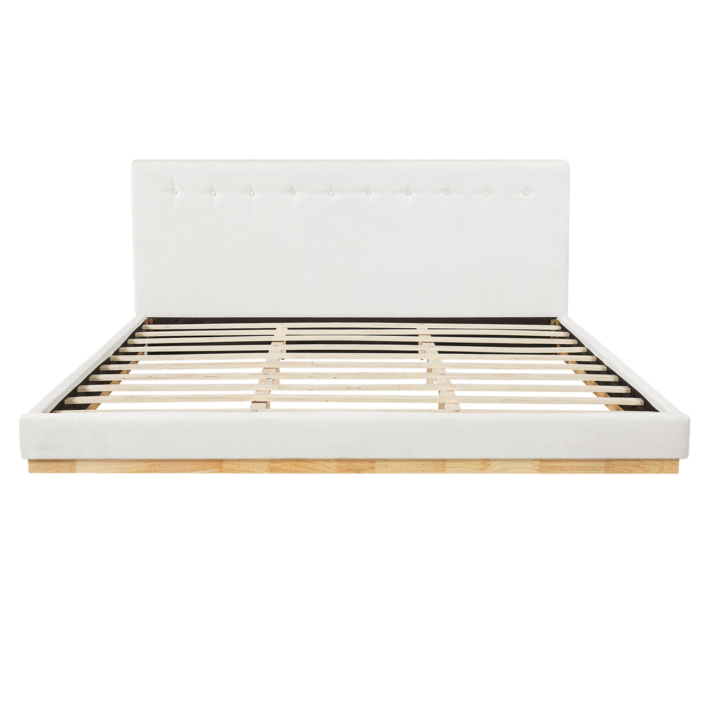 Solid Rubber Wood Platform Bed with Upholstered Headboard