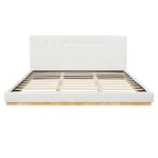 Solid Rubber Wood Platform Bed with Upholstered Headboard