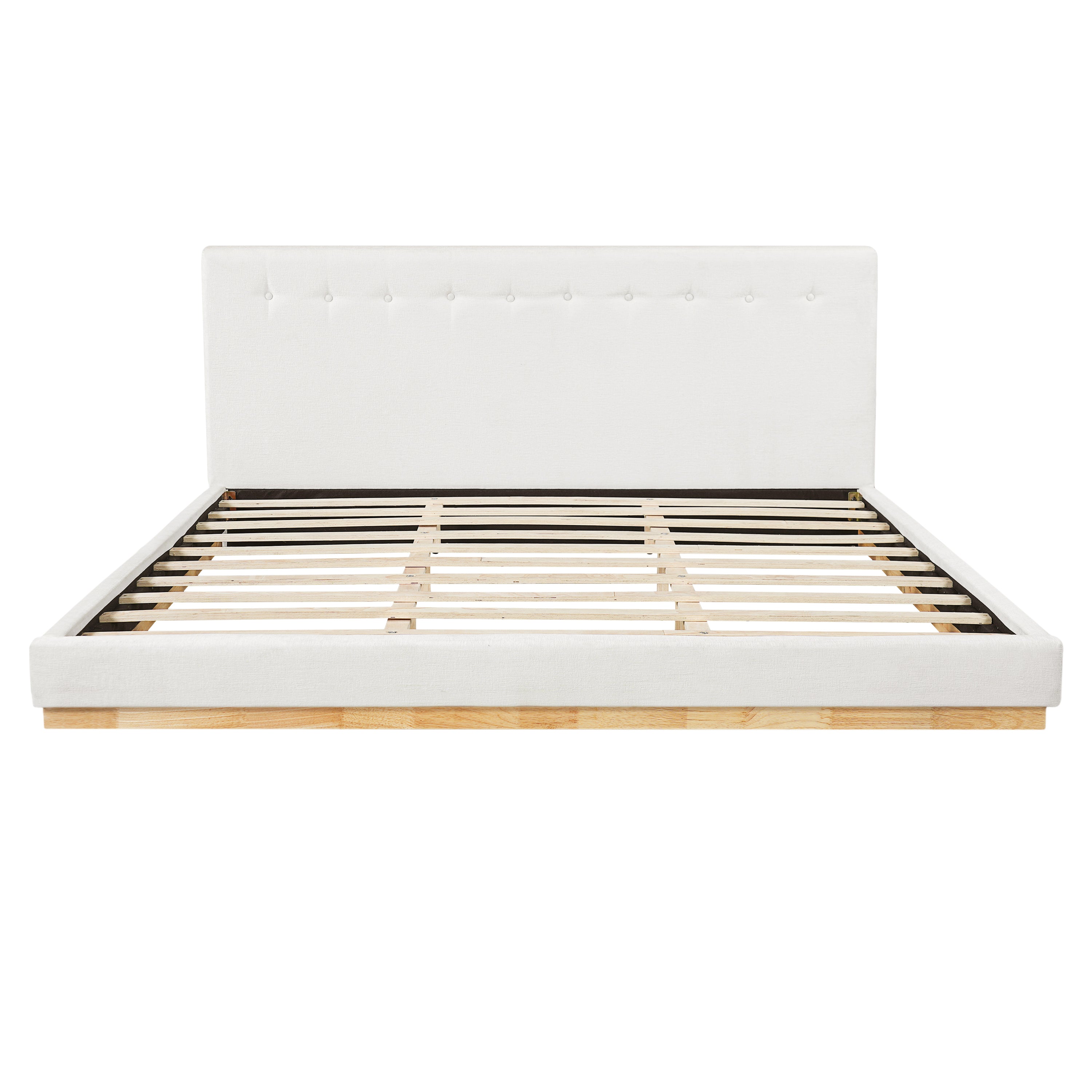 Solid Rubber Wood Platform Bed with Upholstered Headboard