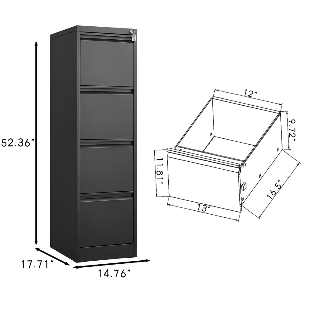 4 Drawer Vertical File Cabinet with Lock