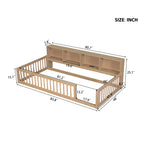 Wood Twin XL Size Floor Bed with Storage Cabinets and USB Ports