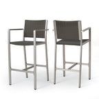 Outdoor Rust-Proof Aluminum Barstools with PE Rattan Seat - Set of 2
