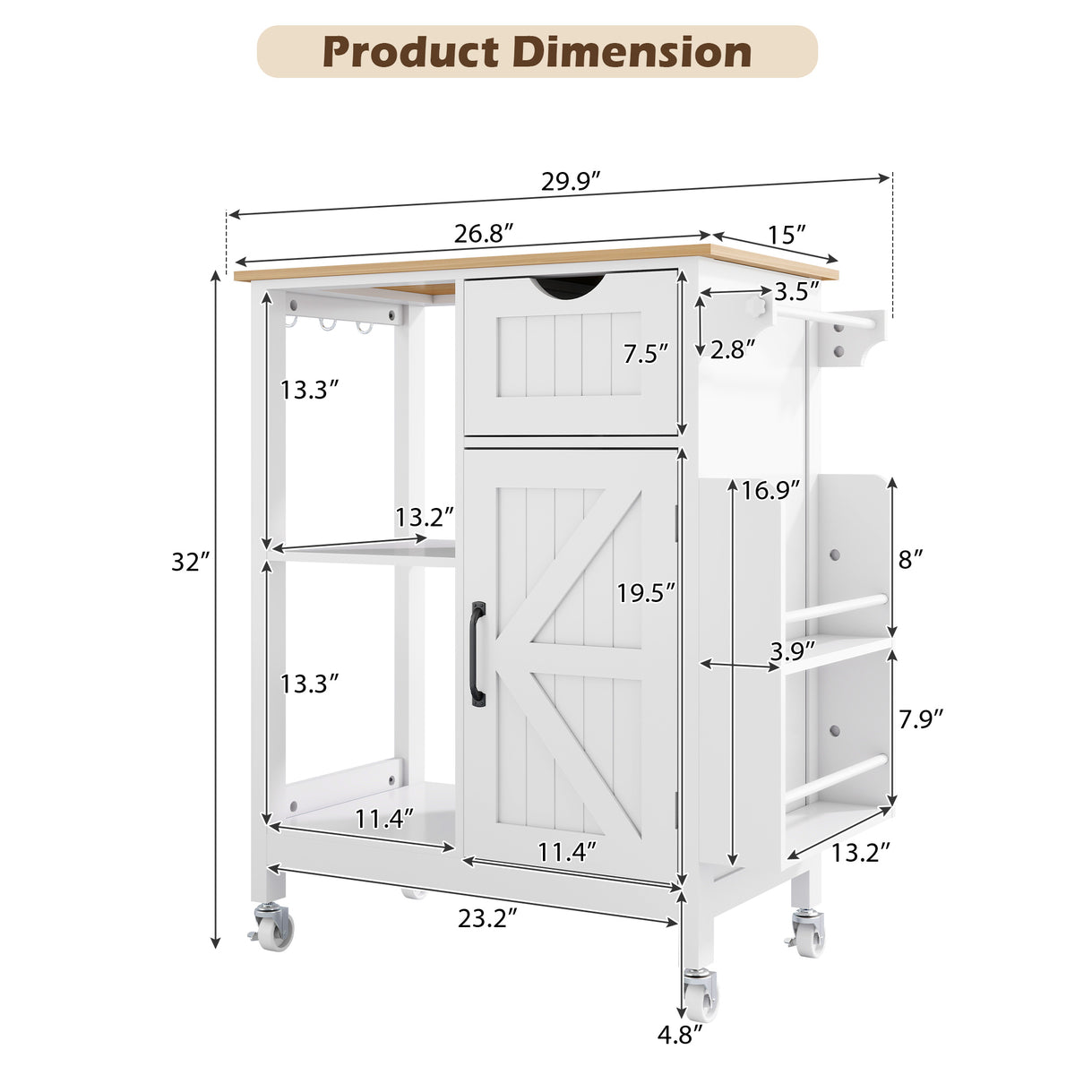 Kitchen Island Cart with Mobile Storage