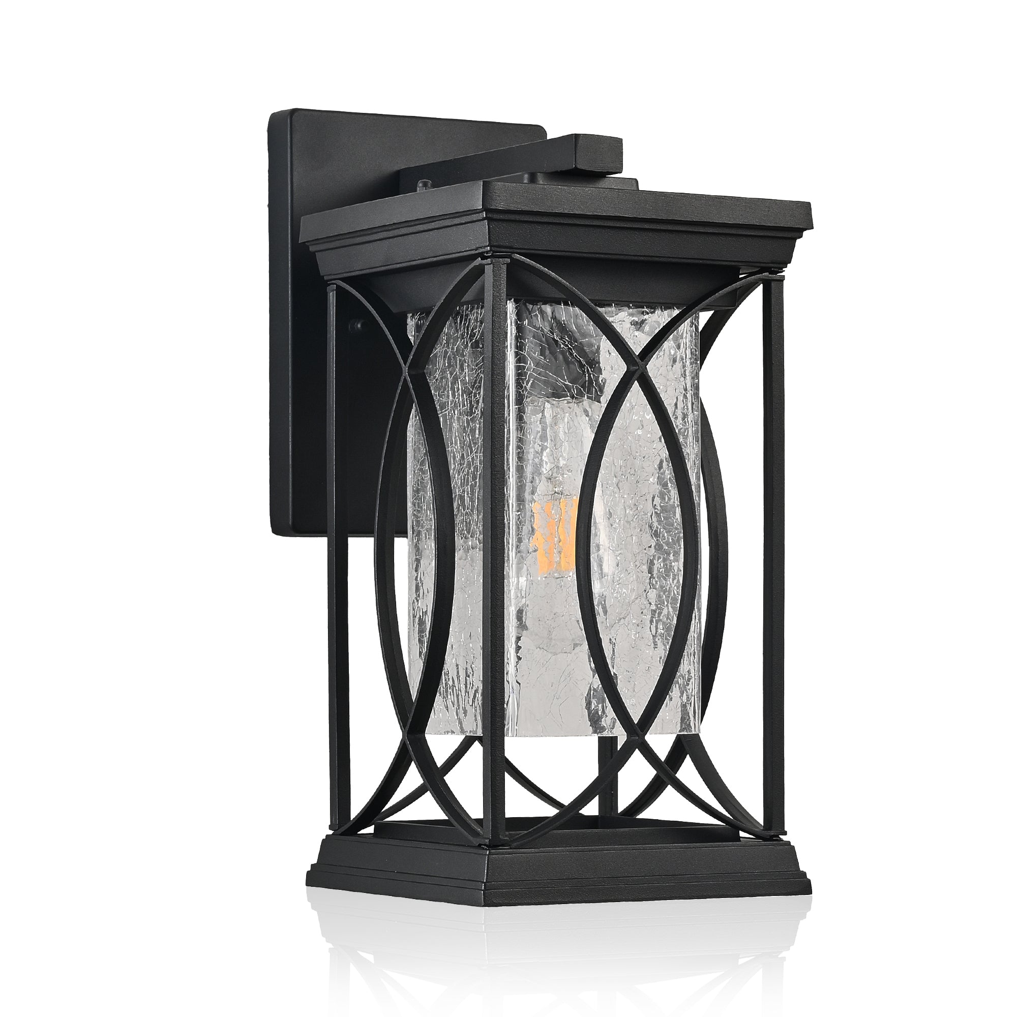 14'(H) Black Outdoor Wall Lantern with Crackled Glass
