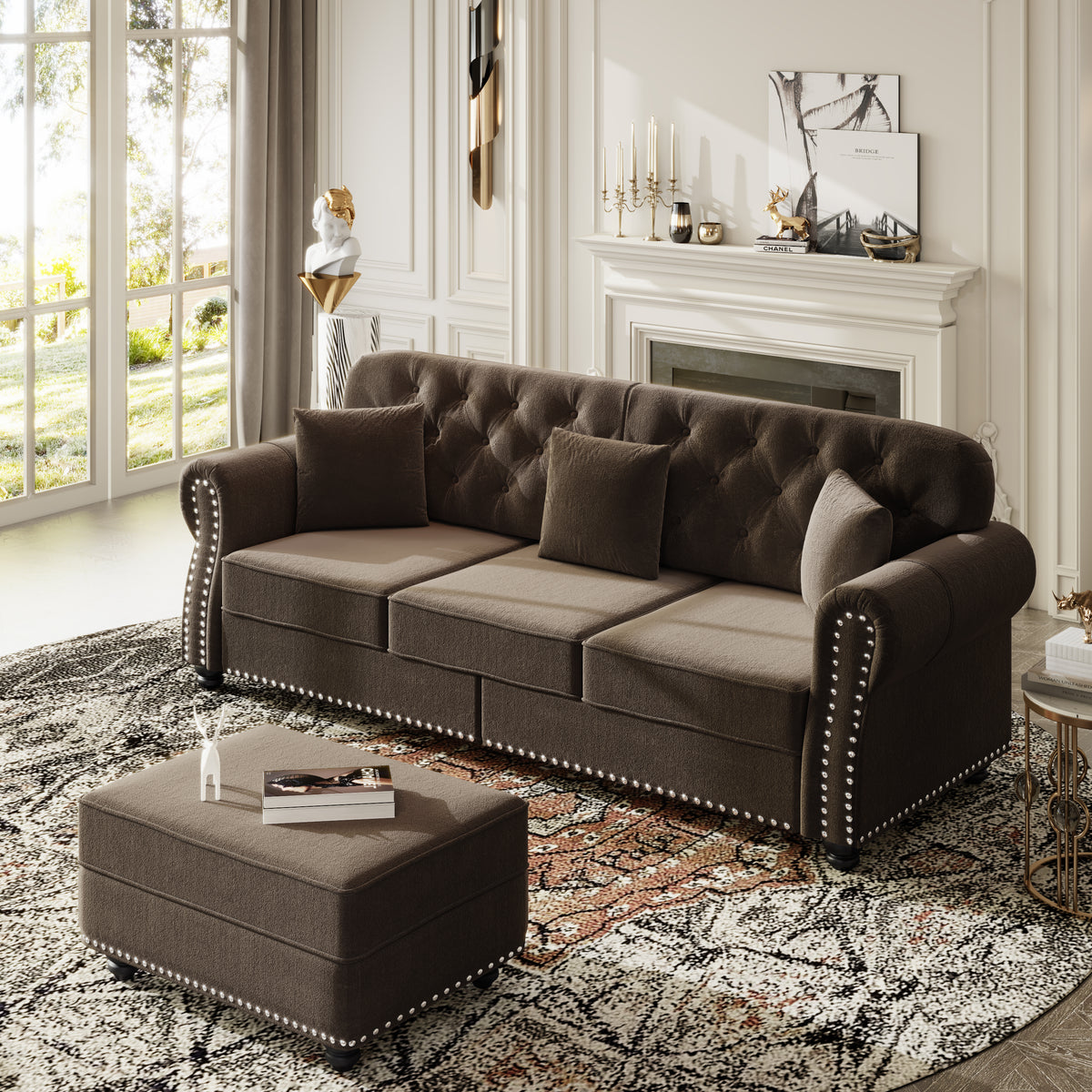 82.6" Upholstered Velvet Sofa with Nailhead Trim