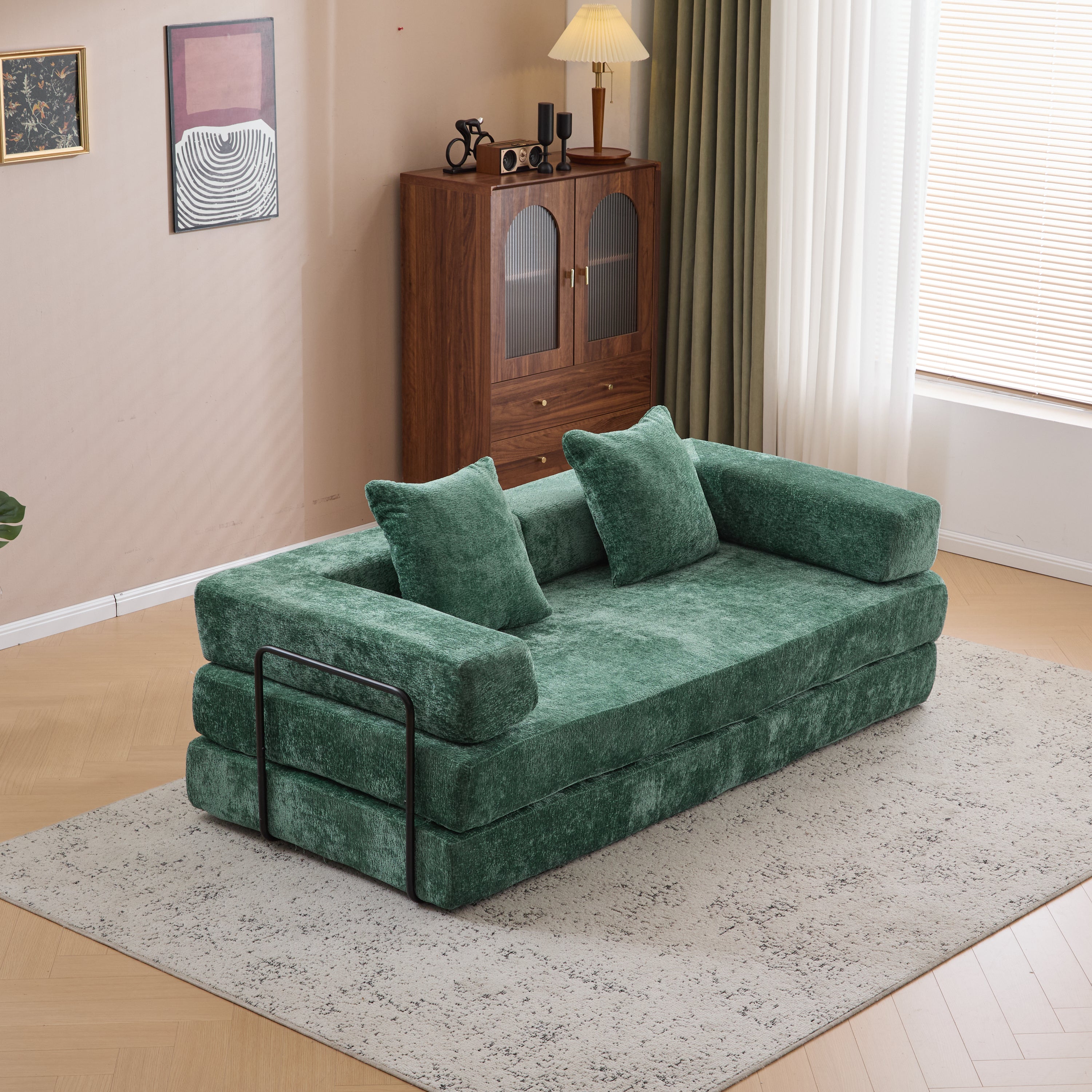Convertible Floor Couch Sofa Bed - Dark Green