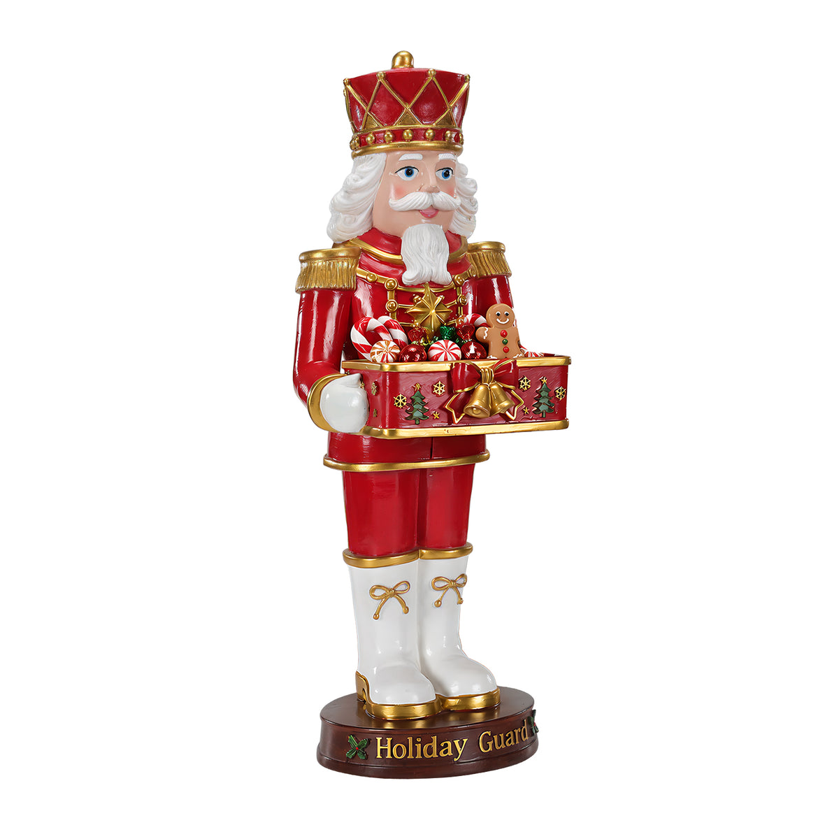 Christmas Nutcracker Soldier Statue with Serving Tray, Red and White