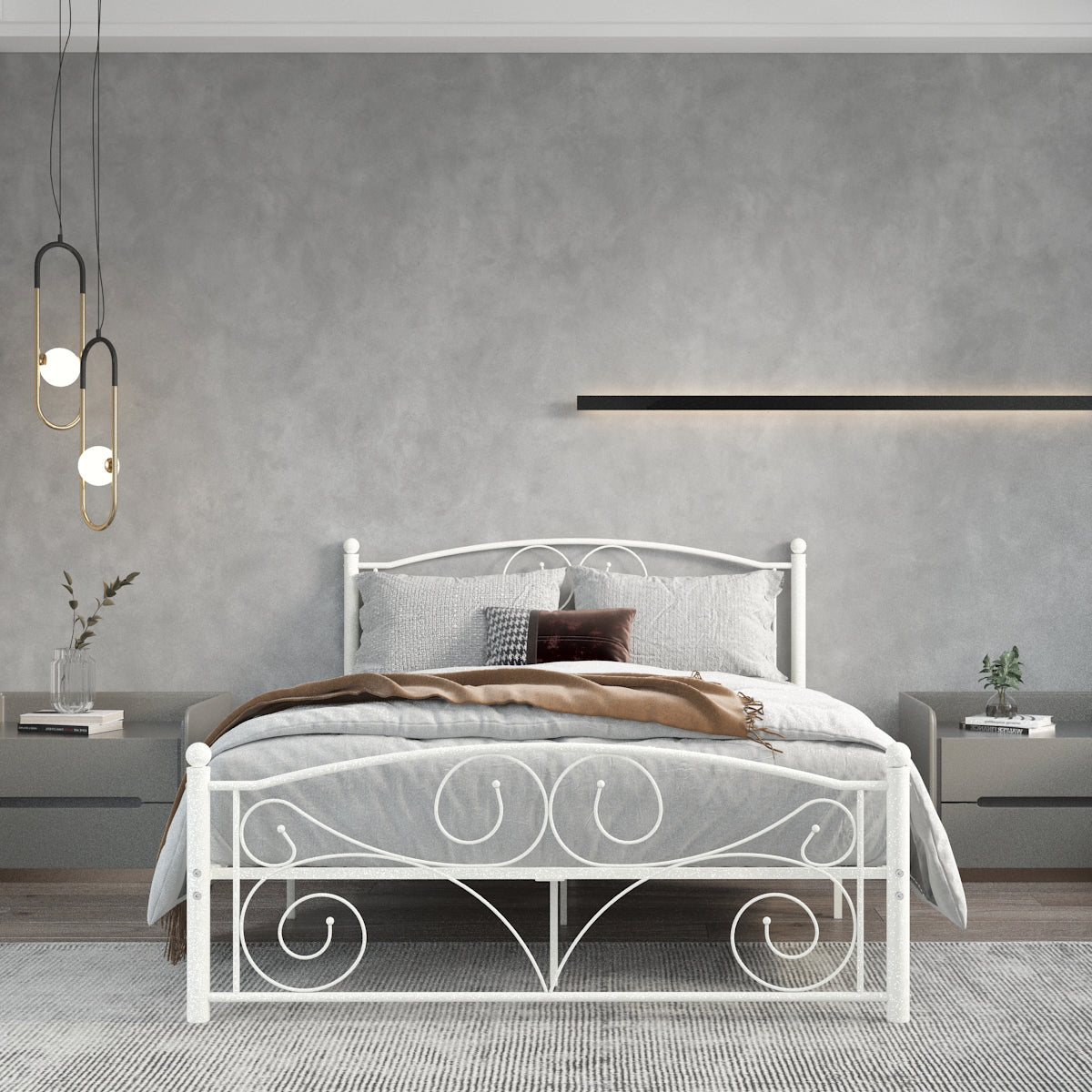 Unique Flower Sturdy Metal Bed Frame with Headboard and Footboard
