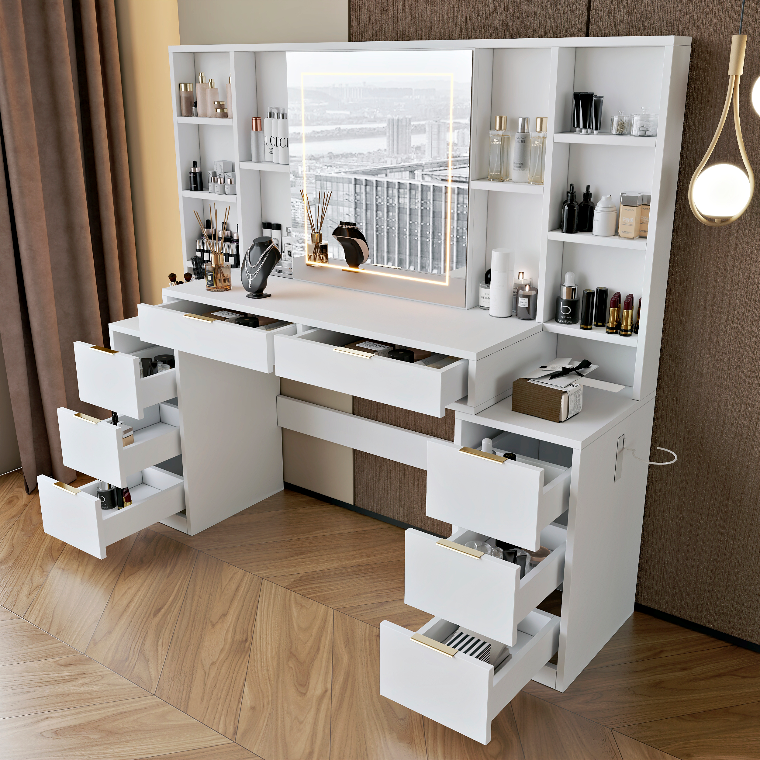 Makeup Vanity Desk with Mirror and Lights