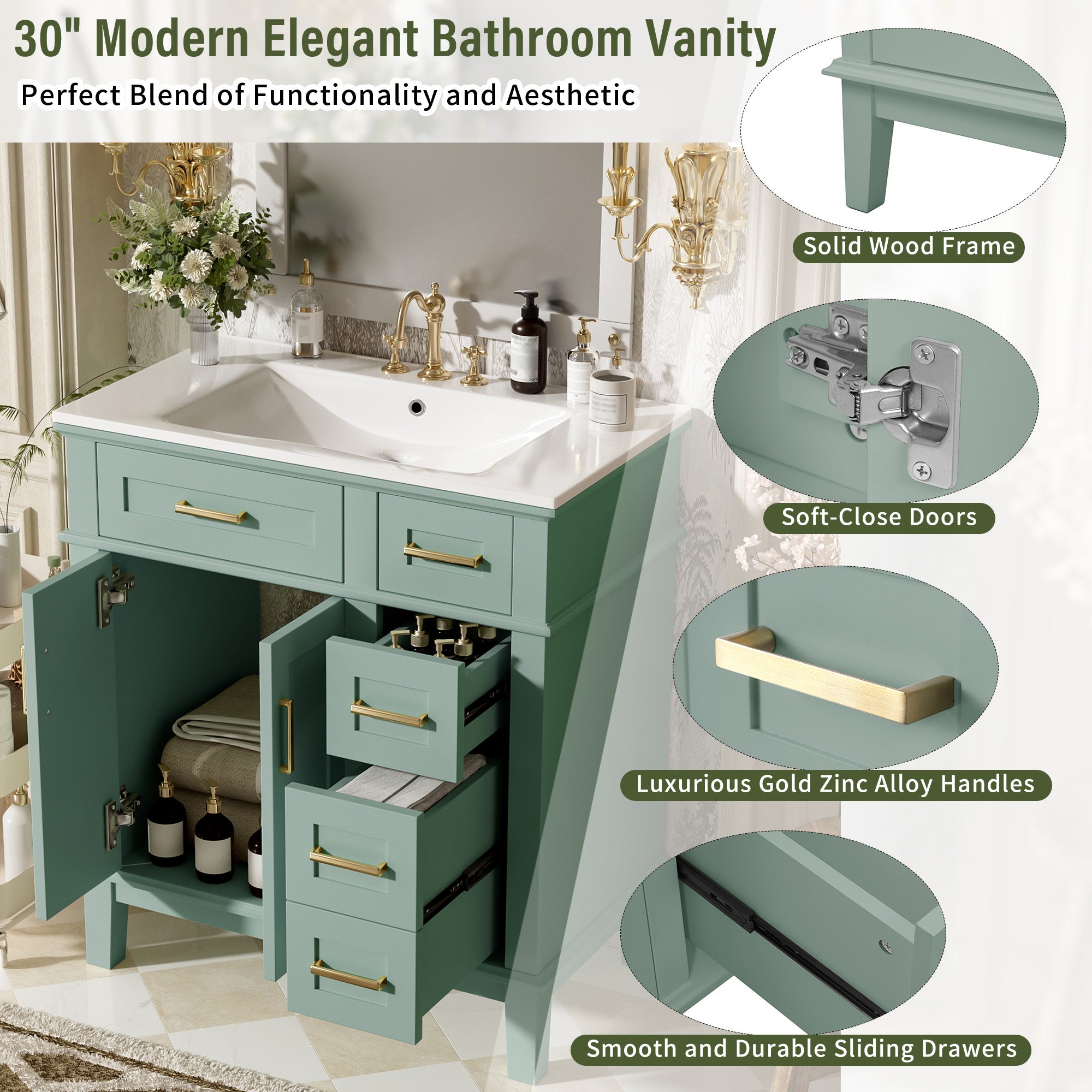 30" Bathroom Vanity with Ceramic Sink