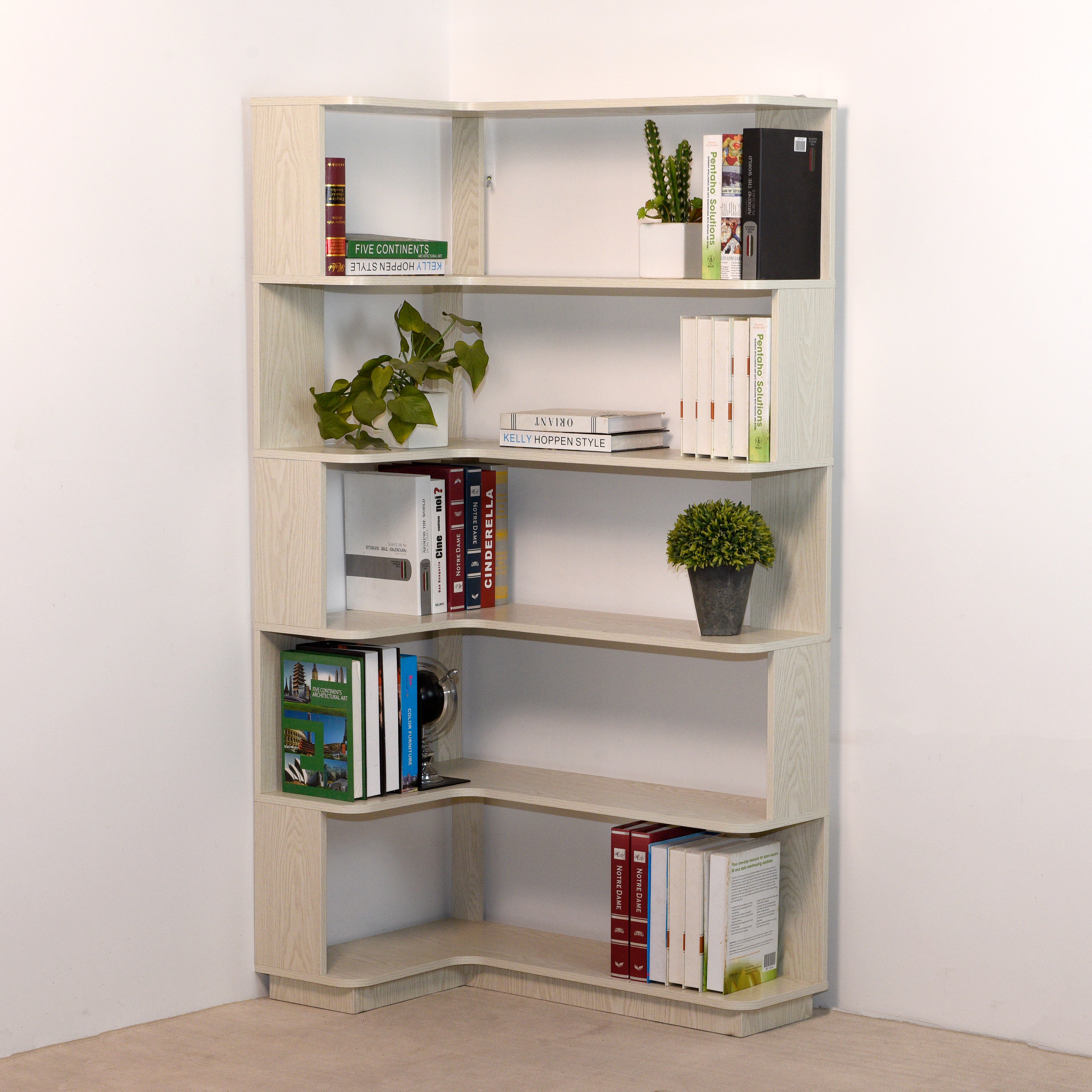 90cm Extended Size 5-Tier L-Shaped Corner Bookshelf