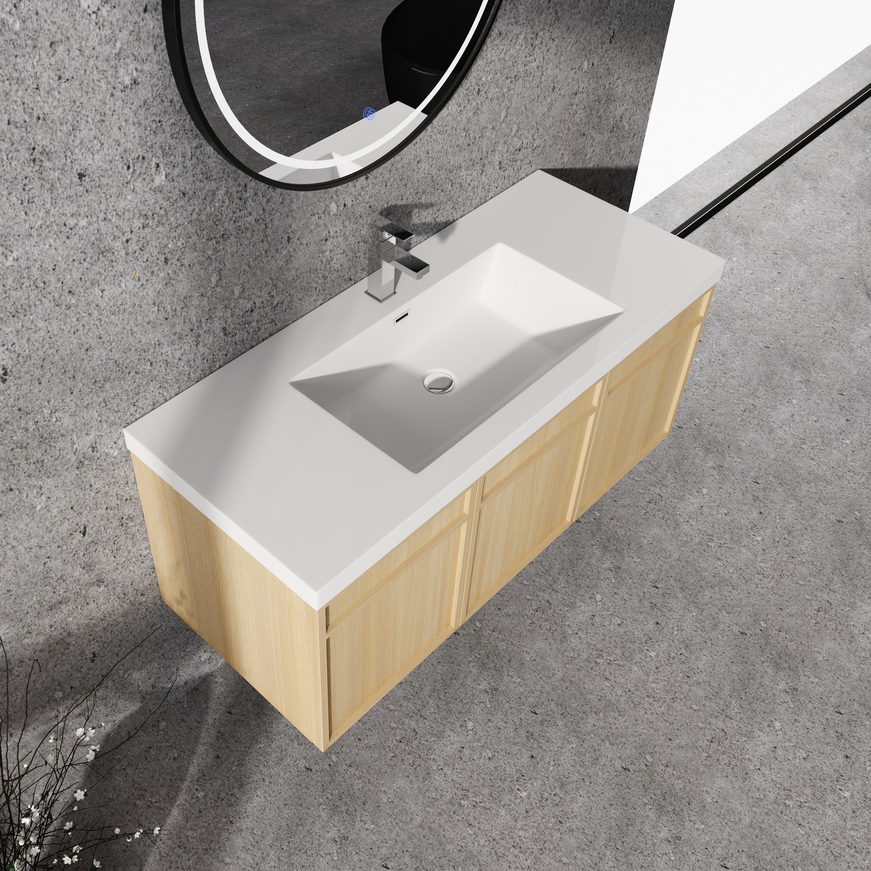 48" Wall-Mounted Bathroom Vanity with Resin Sink
