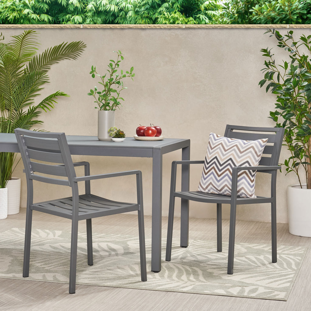 Outdoor Modern Aluminum Dining Chair Set of 2