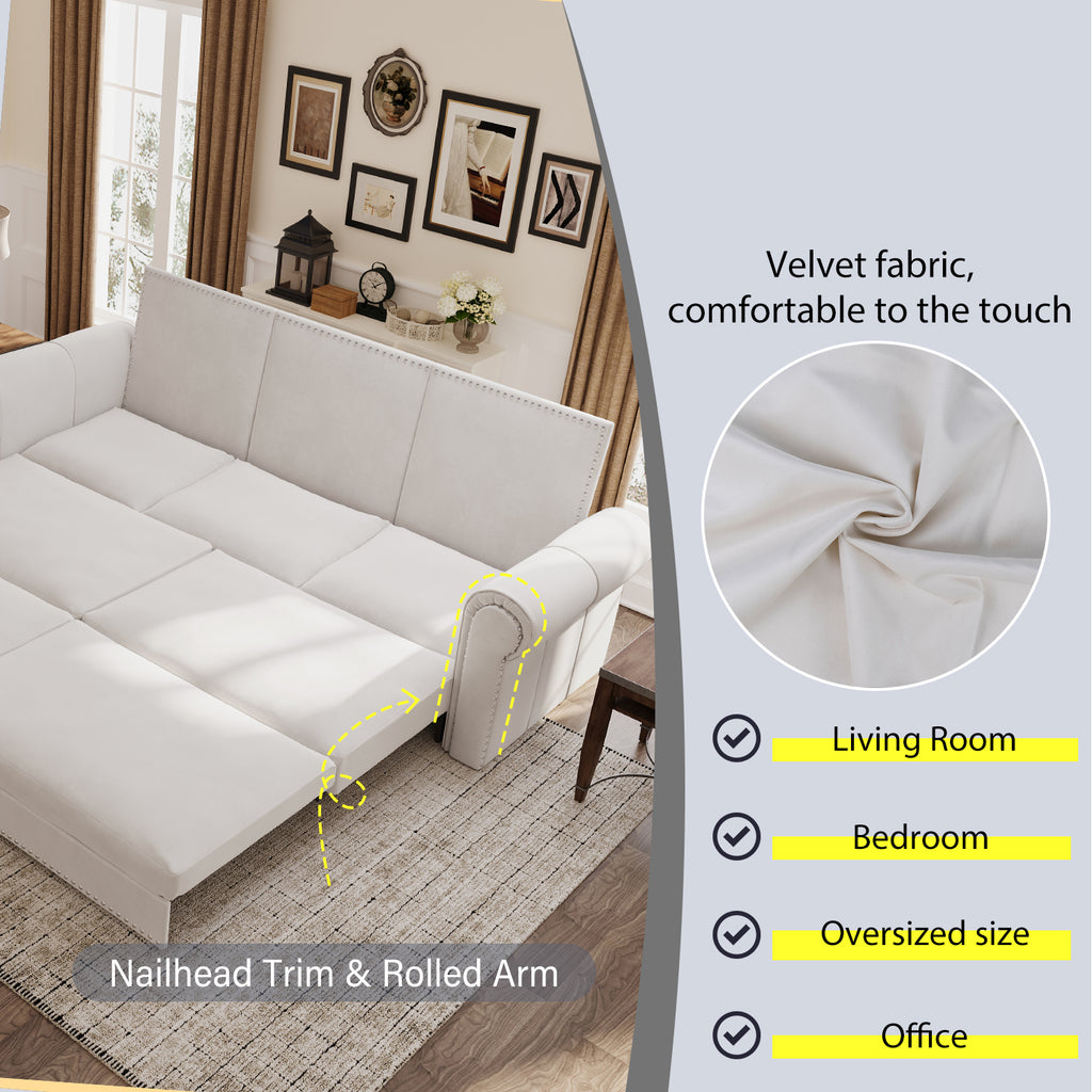 Chesterfield 3-in-1 Velvet Convertible Sleeper Sofa