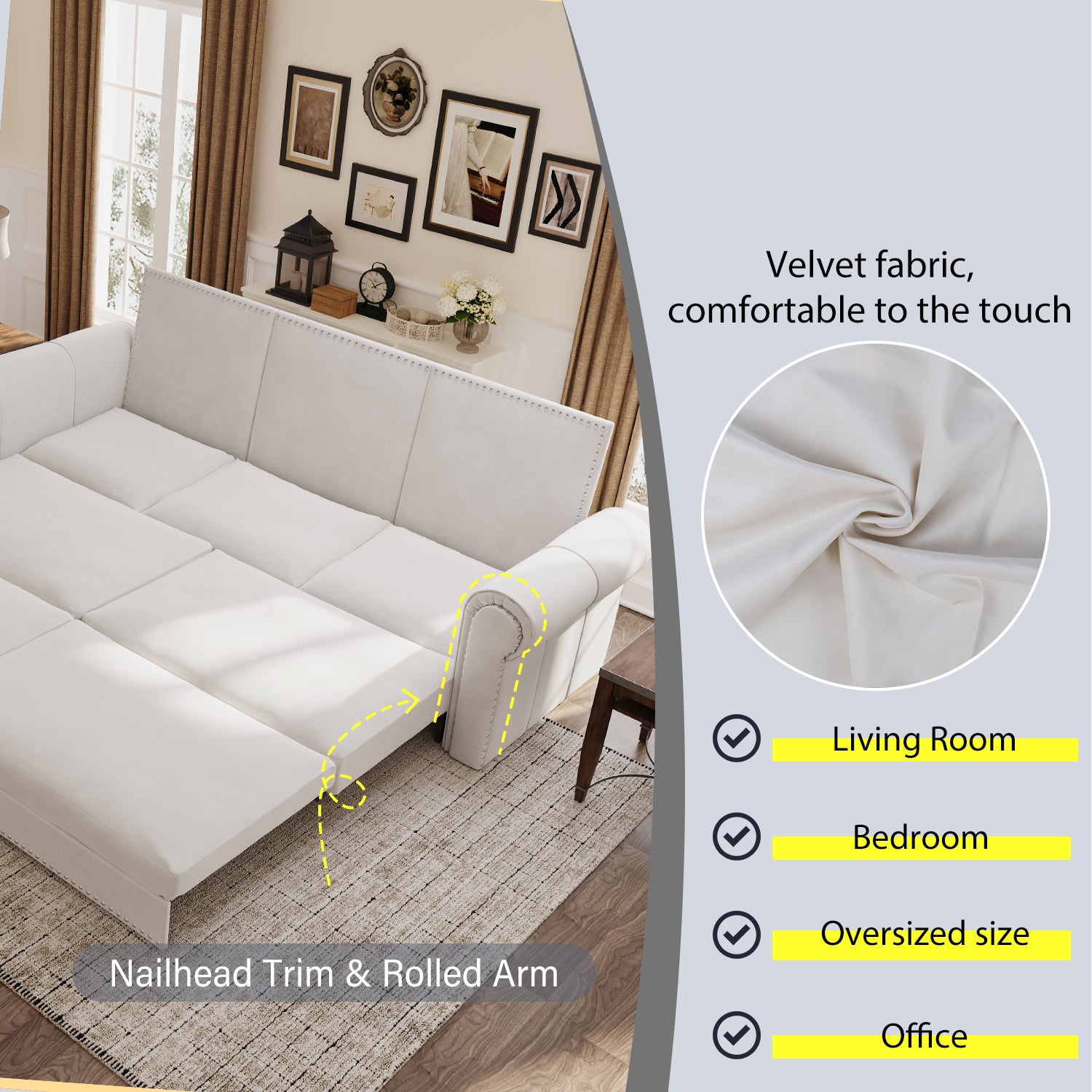 Chesterfield 3-in-1 Velvet Convertible Sleeper Sofa