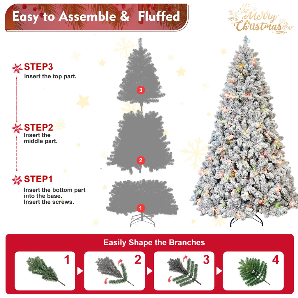 4FT Flocked Christmas Tree with 150 Colorful UL Lights and 21 Pine Cones