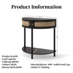 Unique Half Moon Design End Table with Sliding Rattan Door