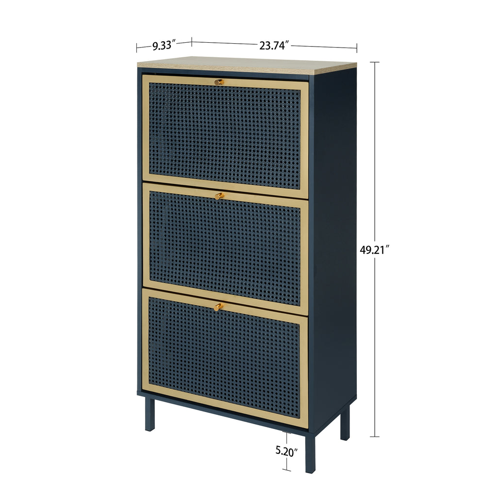 3 Metal Door Shoe Rack - Freestanding Modern Shoe Storage Cabinet