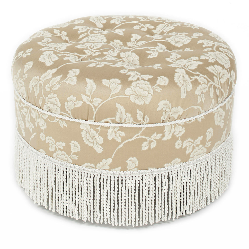 Yolanda 24" Round Upholstered Accent Ottoman, Champagne