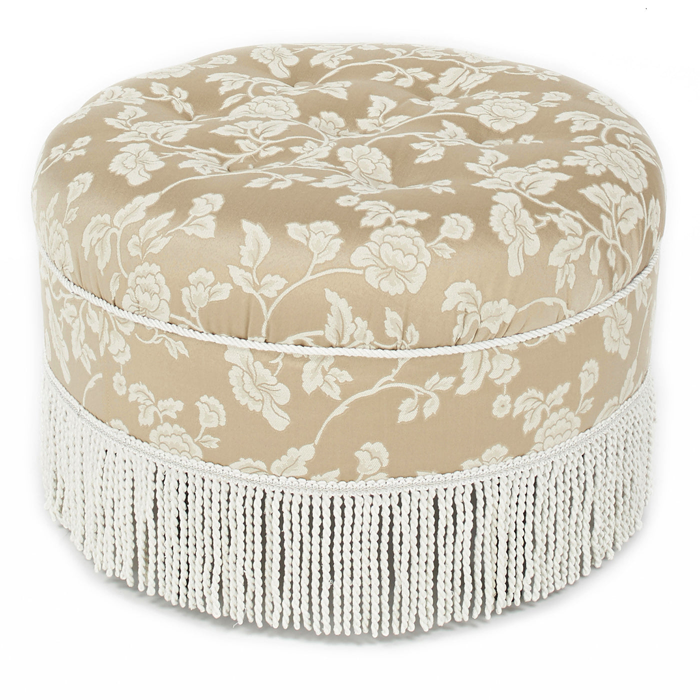Yolanda 24" Round Upholstered Accent Ottoman, Champagne