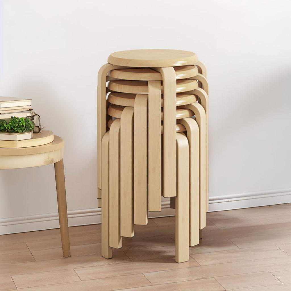Stackable Bentwood Stool Set of 6, 18" Round Stools