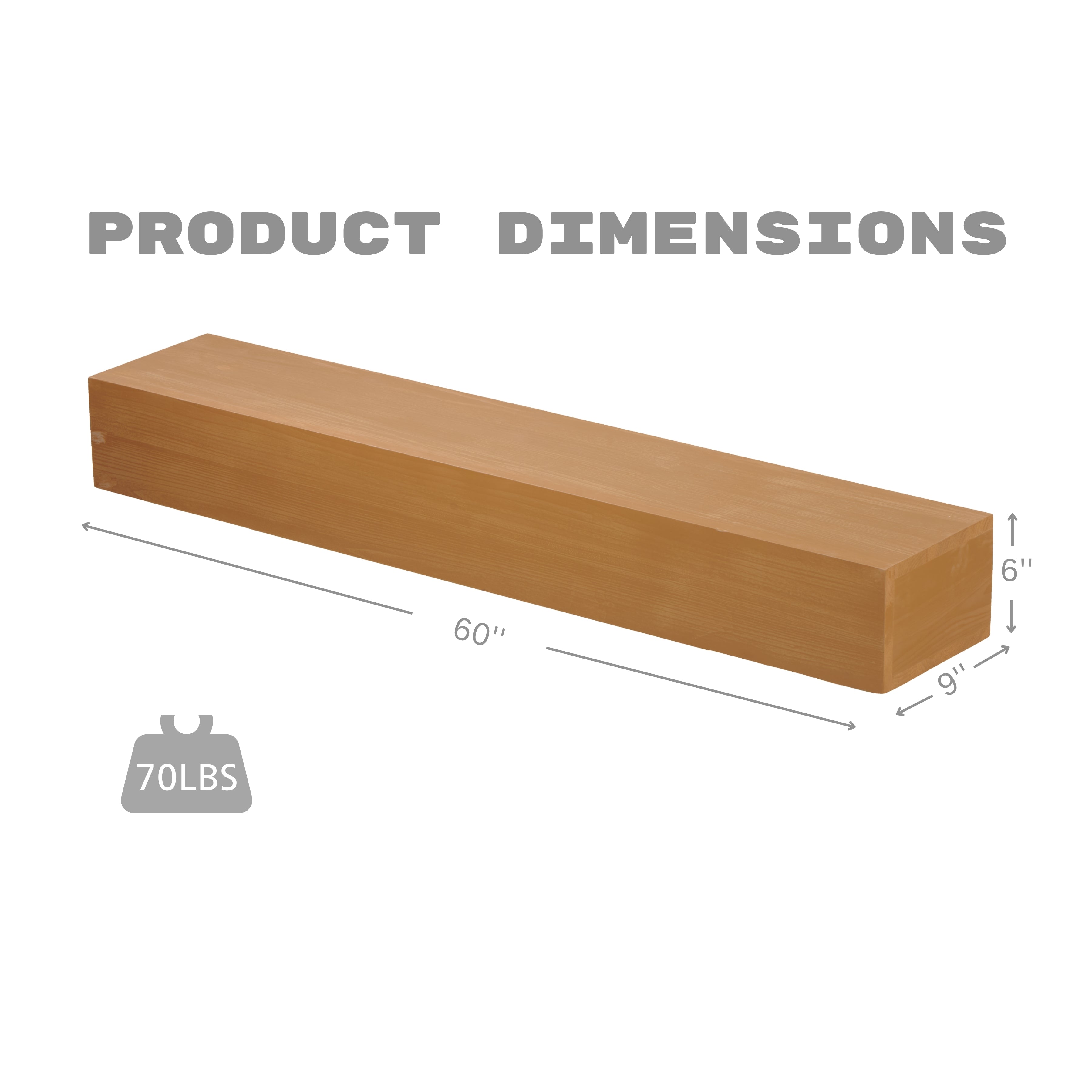 60" Fireplace Mantel Fir Wood Wall-Mounted & Floating Shelf