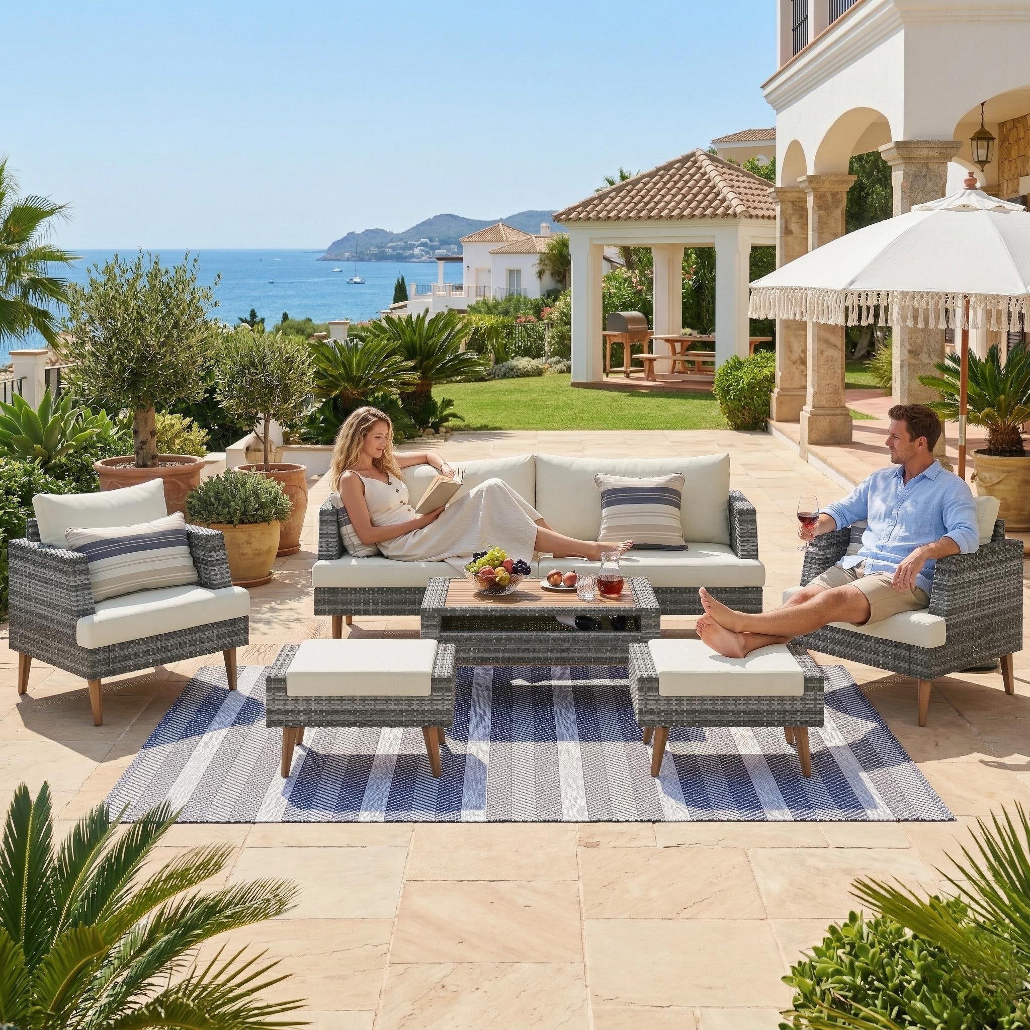 6-Pieces All Weather PE Wicker Sofa Set