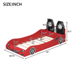 Wood Twin Size Race Car-Shaped Platform Bed