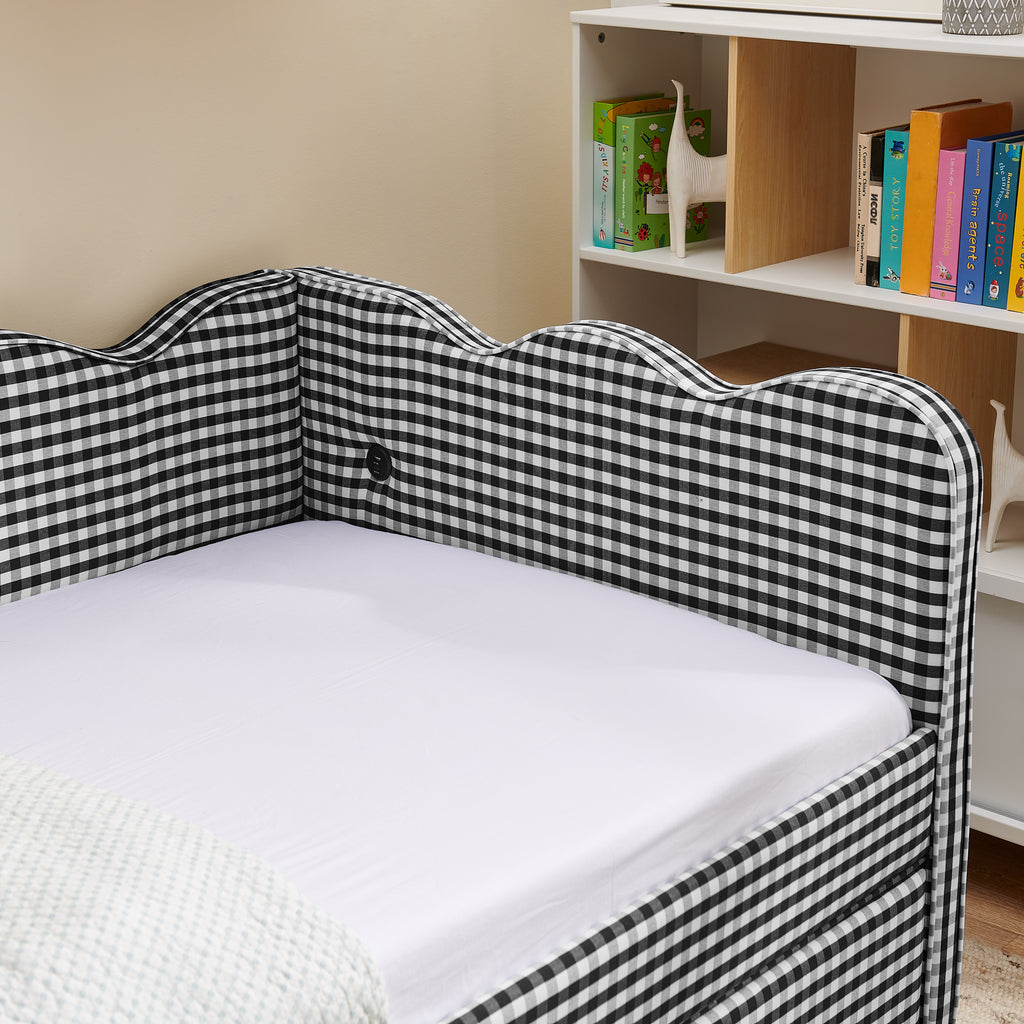 Twin Size Cozy Gingham Daybed with Two Storage Drawers